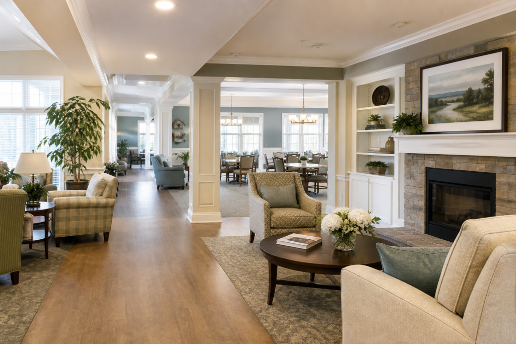 Welcoming common area in a Lawrenceville personal care home