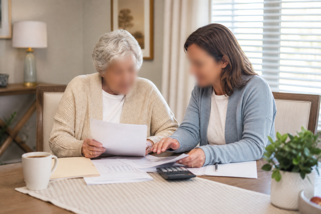 Family reviewing assisted living payment options together