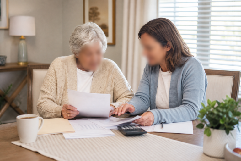 Family reviewing assisted living payment options together